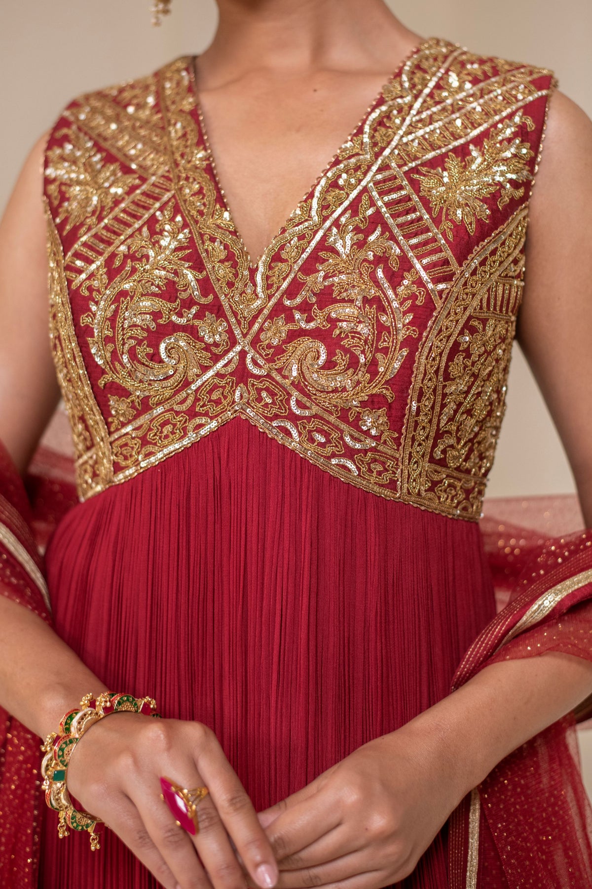 Maroon Georgette Dori Hand Embellished Anarkali