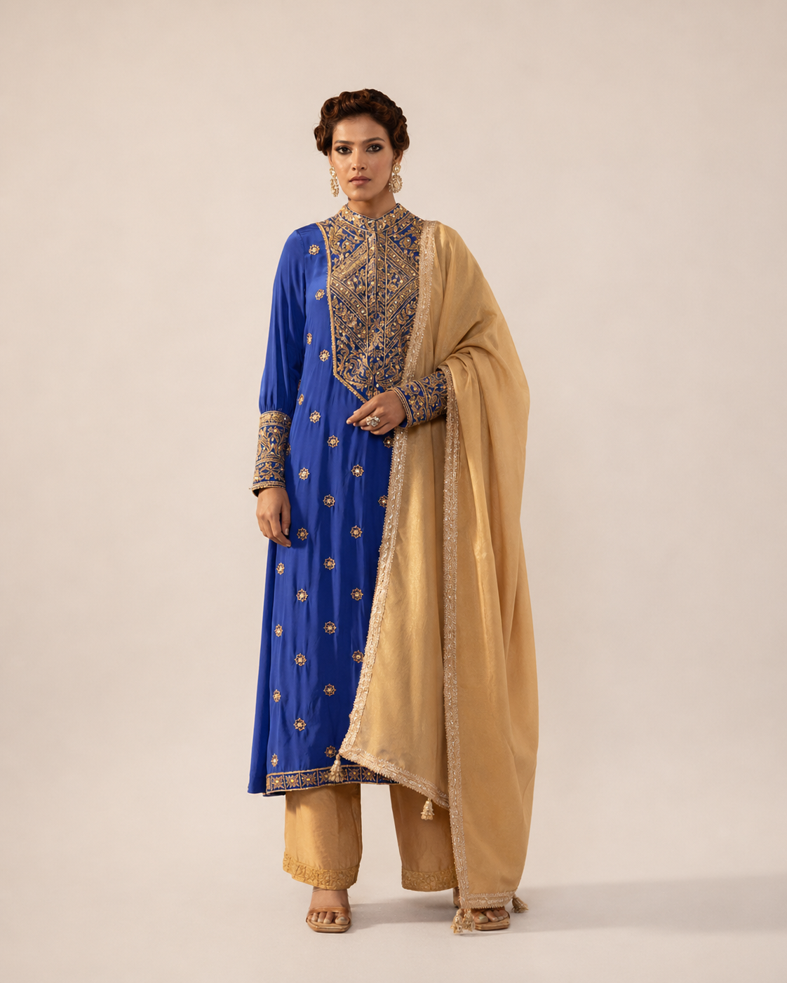 Royal Blue Gold Embellished Kurta Set