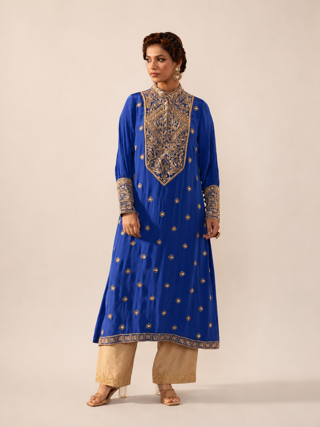 Royal Blue Gold Embellished Kurta Set