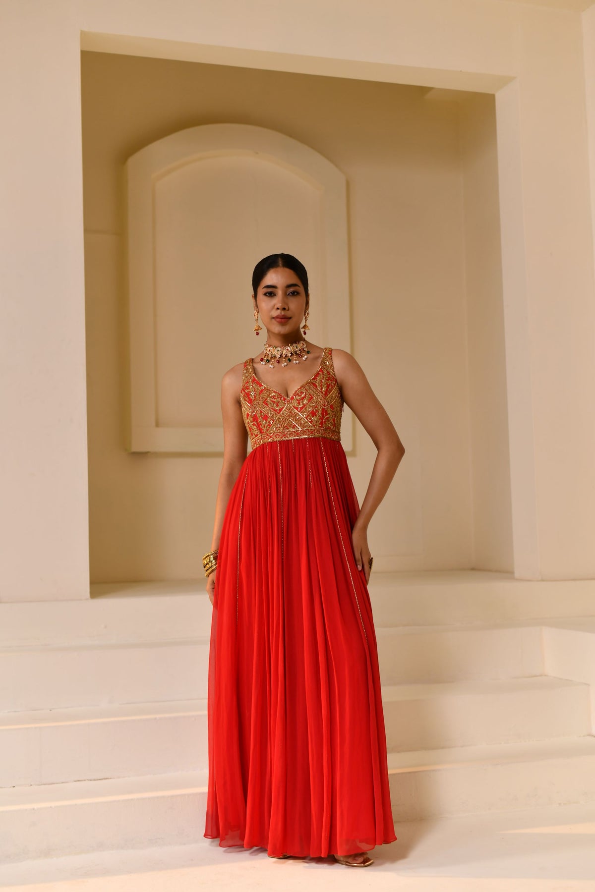 Red Georgette Dori Hand Embellished Anarkali
