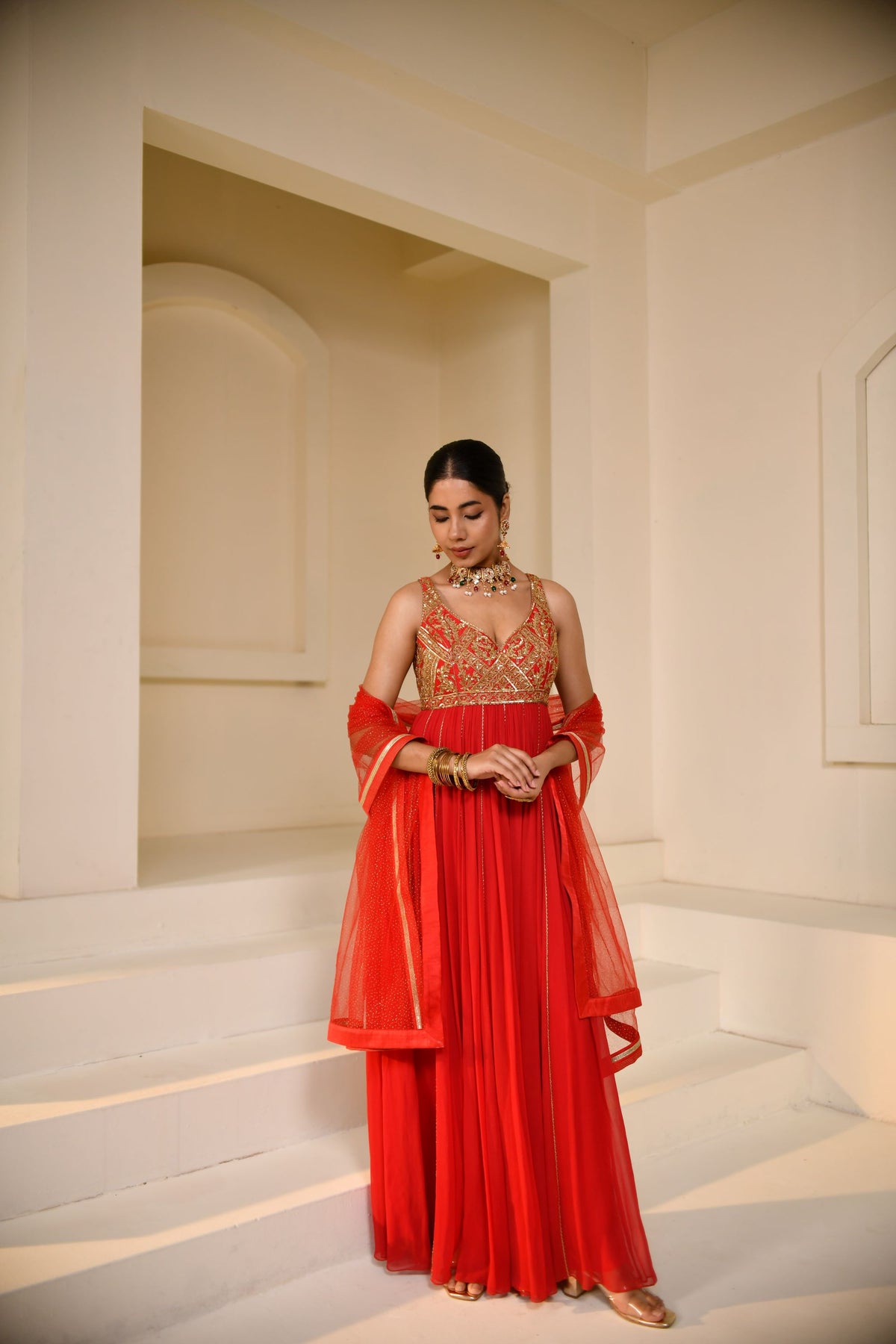 Red Georgette Dori Hand Embellished Anarkali
