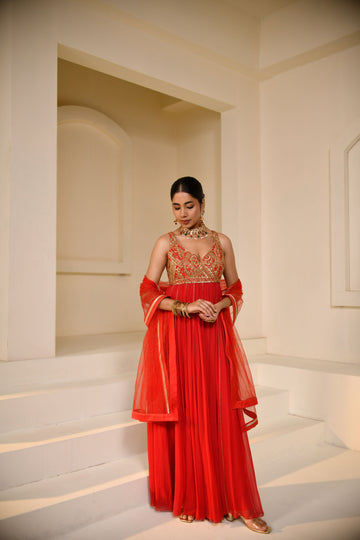 Red Georgette Dori Hand Embellished Anarkali