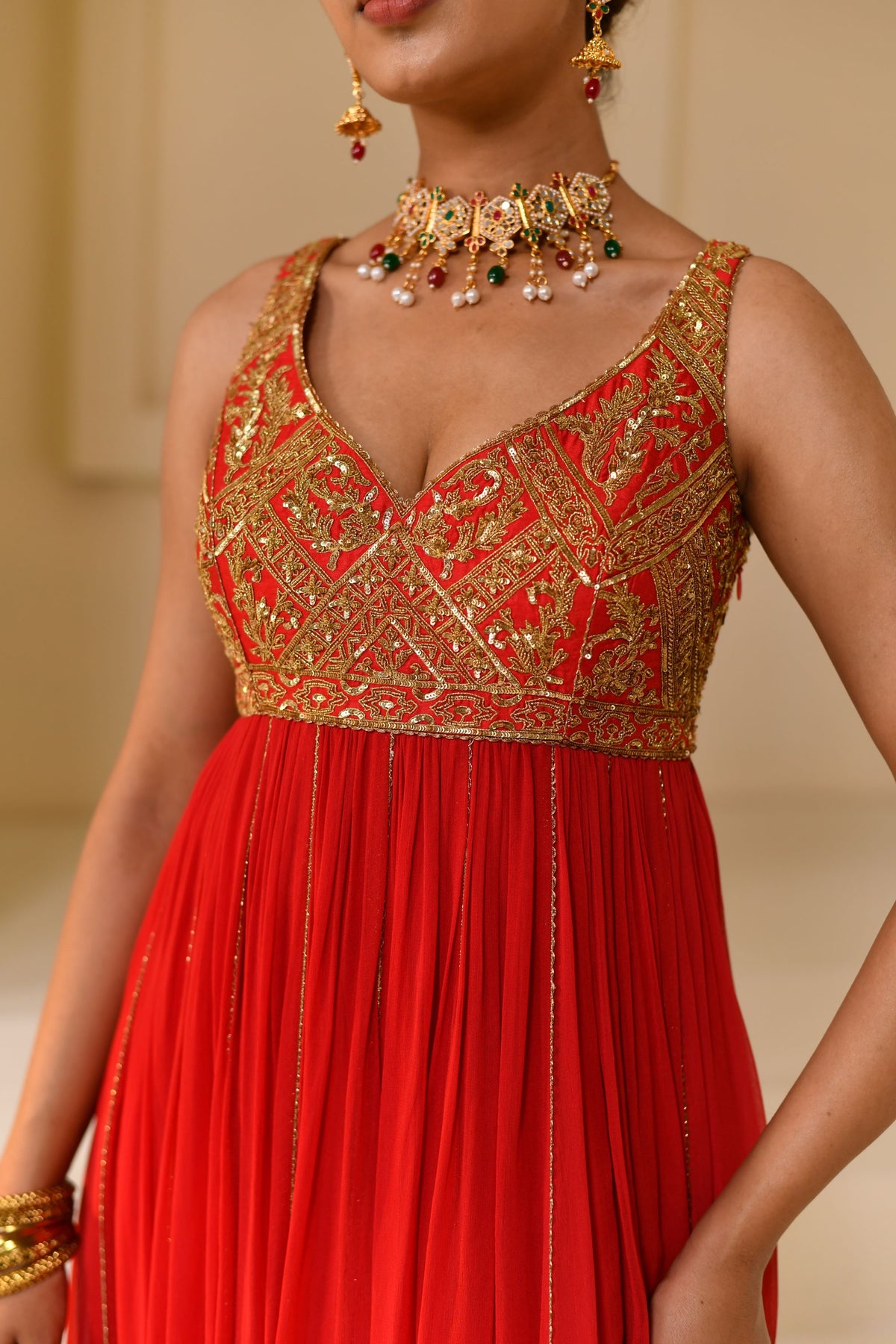 Red Georgette Dori Hand Embellished Anarkali
