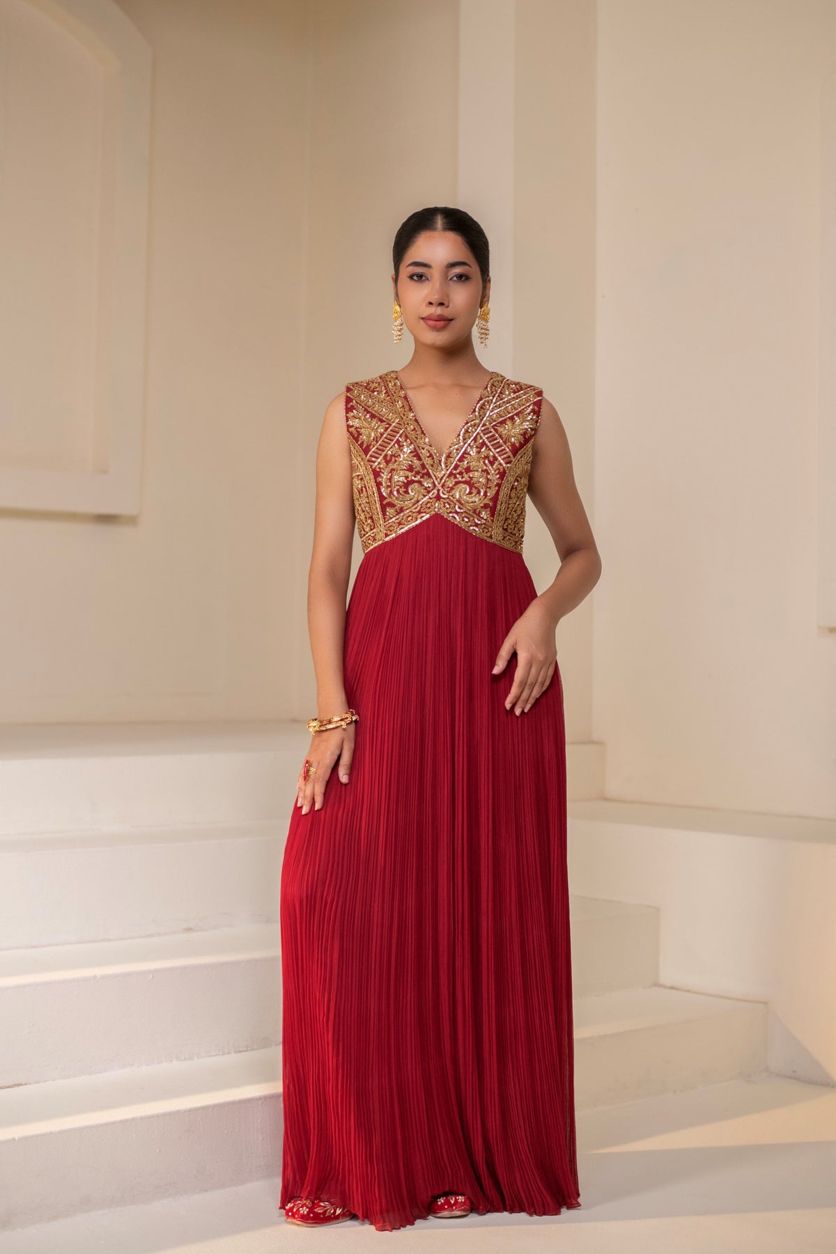 Maroon Georgette Dori Hand Embellished Anarkali