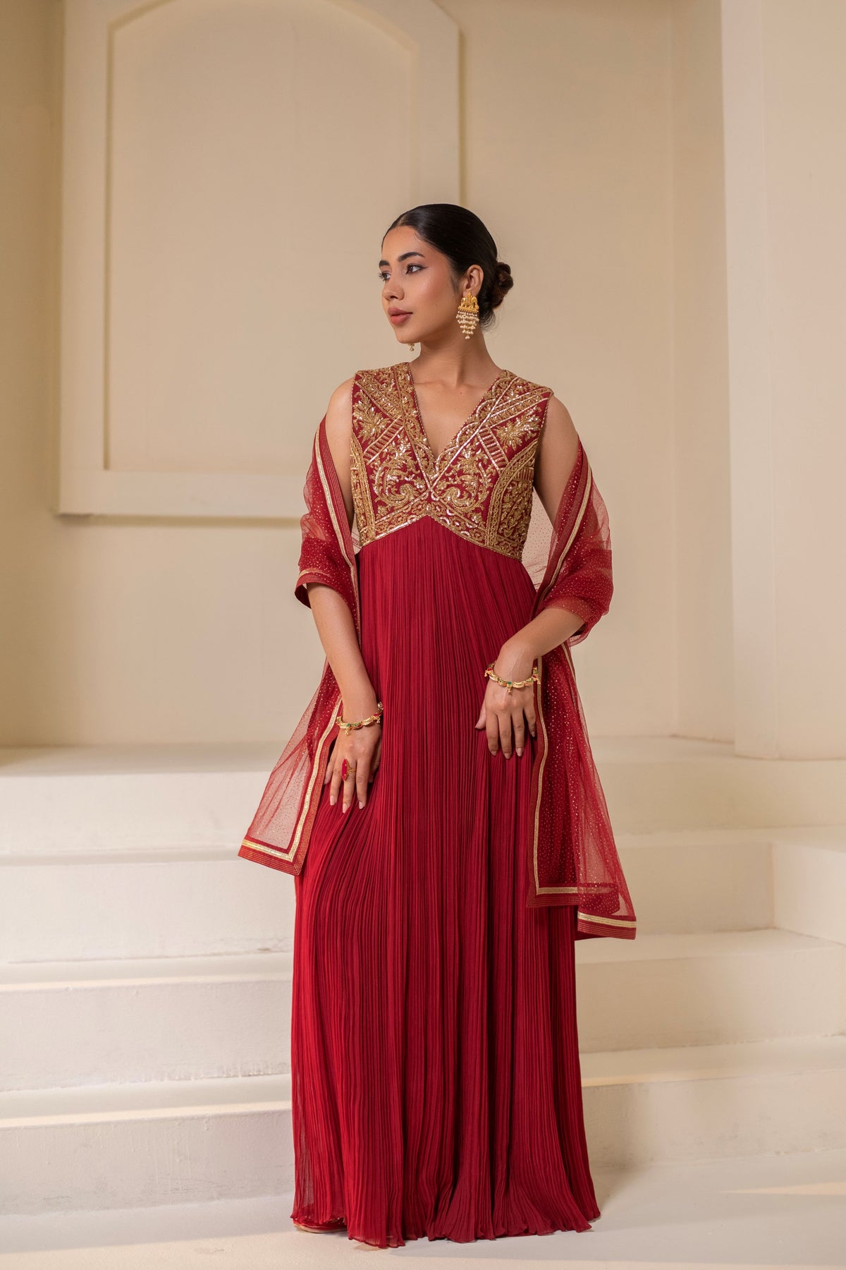 Maroon Georgette Dori Hand Embellished Anarkali