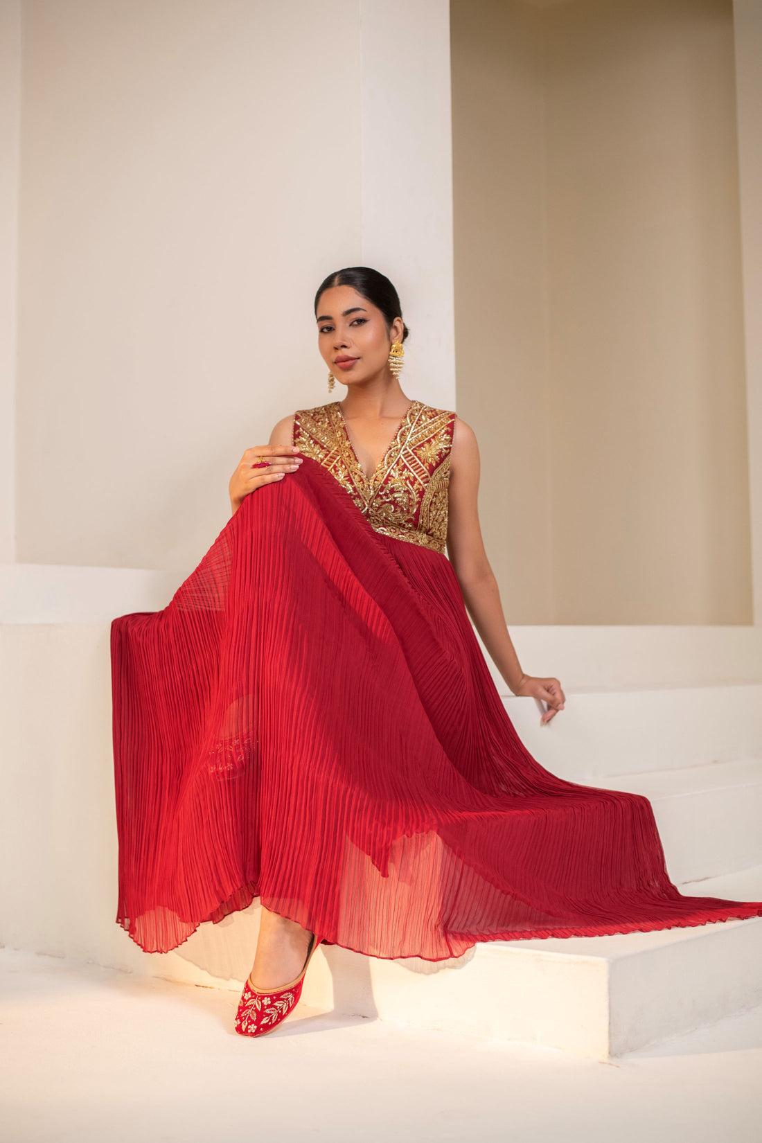 Maroon Georgette Dori Hand Embellished Anarkali